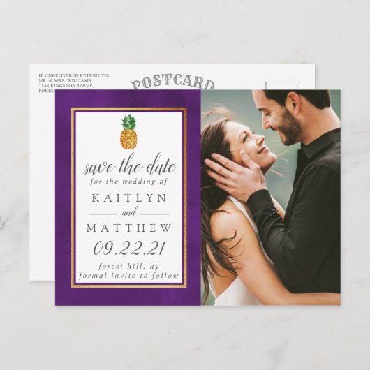 Tropische Ananas Hochzeit retten Datum Ankündigung (Vorne/Hinten)