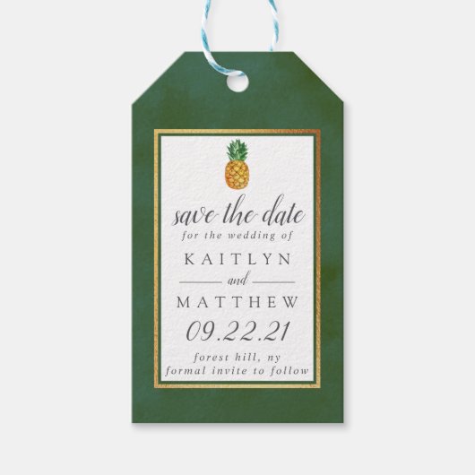 Tropische Ananas Hochzeit rettet das Datum Geschenkanhänger (Vorderseite)