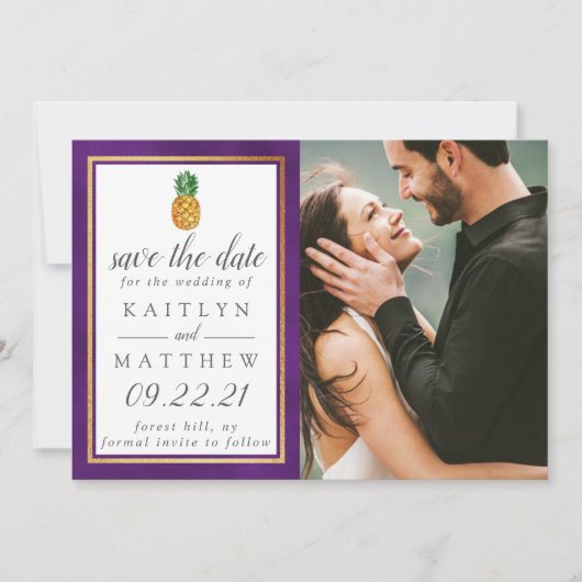 Tropische Ananas Hochzeit rettet das Datum Save The Date (Vorderseite)
