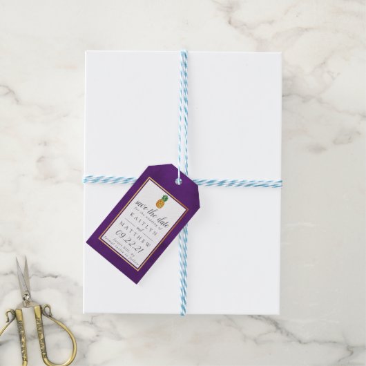 Tropische Ananas Hochzeit speichern das Datum Gesc Geschenkanhänger (Mit Garn)