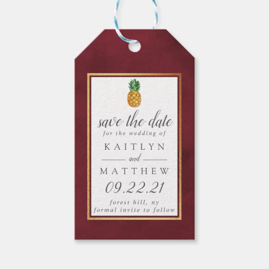 Tropische Ananas Hochzeit speichern das Datum Gesc Geschenkanhänger (Vorderseite)