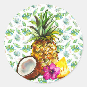 Tropische Ananas-Kokosfrüchte, Luau, Hawaii Runder Aufkleber