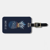 Tropische Ananas mit bearbeitbarem Hintergrund Gepäckanhänger (Vorderseite horizontal)