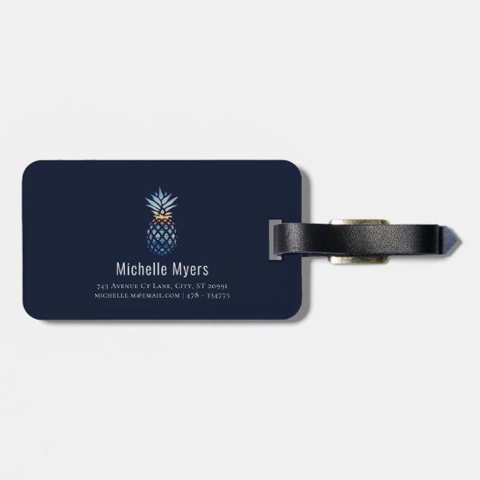 Tropische Ananas mit bearbeitbarem Hintergrund Gepäckanhänger (Rückseite horizontal)