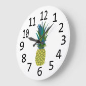 Tropische Ananas mit blauen und grünen Blätter Große Wanduhr (Winkel)