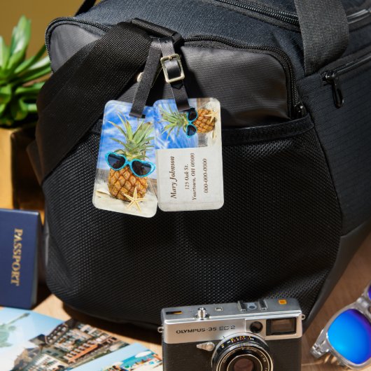 Tropische Ananas mit Sonnenbrille Gepäckanhänger (Vorderseite & Rückseite)