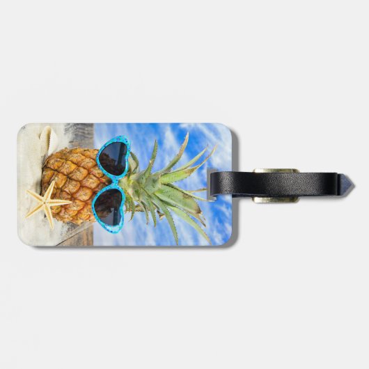 Tropische Ananas mit Sonnenbrille Gepäckanhänger (Rückseite horizontal)