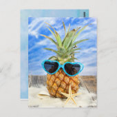 Tropische Ananas mit Sonnenbrille Postkarte (Vorne/Hinten)