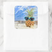 Tropische Ananas mit Sonnenbrille Quadratischer Aufkleber (Tasche)