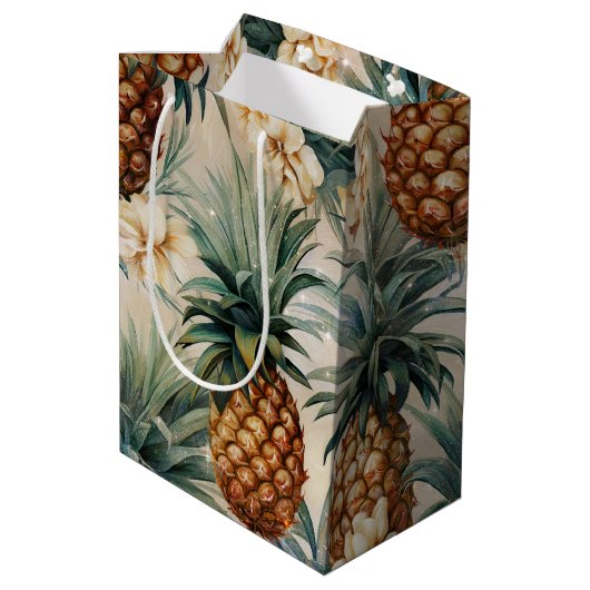 Tropische Ananas Mittlere Geschenktüte (Rückseite Schrägansicht)
