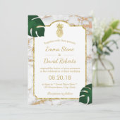 Tropische Ananas Moderne Marmorhochzeit Einladung (Stehend Vorderseite)