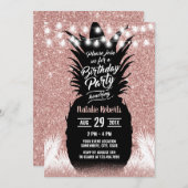 Tropische Ananas Moderne Rose Gold Geburtstag Einladung (Vorne/Hinten)