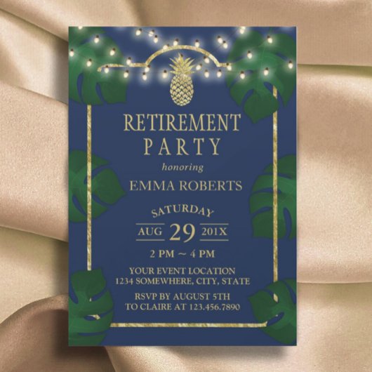 Tropische Ananas Navy & Gold Luau Rente Einladung