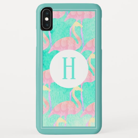 Tropische Ananas Pink Flamingos | Monogramm Case-Mate iPhone Hülle (Rückseite)