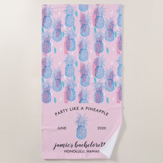 Tropische Ananas Print Bachelorette Wochenende Strandtuch (Vorderseite)