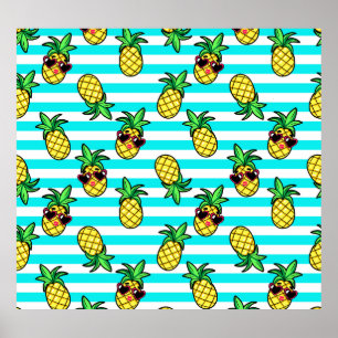 Tropische Ananas: Retro-Sonnenbrillen Muster. Poster
