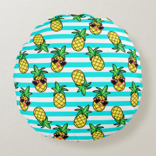 Tropische Ananas: Retro-Sonnenbrillen Muster. Rundes Kissen