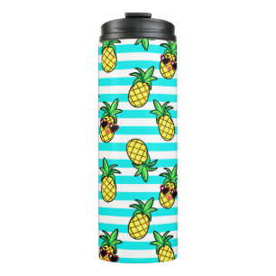 Tropische Ananas: Retro-Sonnenbrillen Muster. Thermosbecher