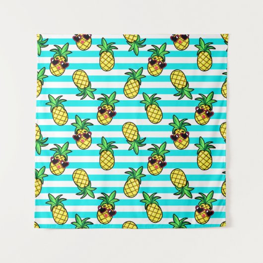 Tropische Ananas: Retro-Sonnenbrillen Muster. Wandteppich (Vorderseite)