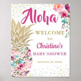 Tropische Ananas Rosa BläsernBaby Dusche Begrüßung Poster