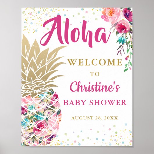 Tropische Ananas Rosa BläsernBaby Dusche Begrüßung Poster (Vorne)