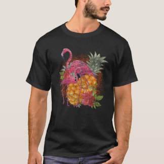 Tropische Ananas Rosa Flamingo Blume Tropisch T-Shirt