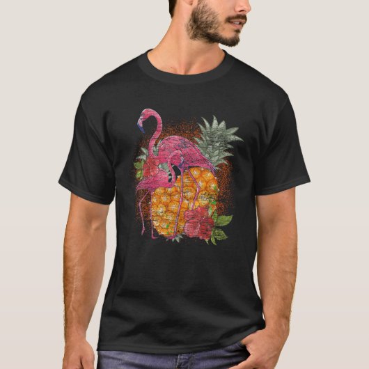 Tropische Ananas Rosa Flamingo Blume Tropisch T-Shirt (Vorderseite)