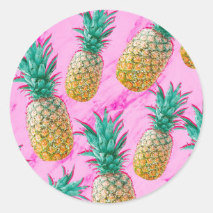 Tropische Ananas & Rosa Marmor Chic Partygeschenk Runder Aufkleber