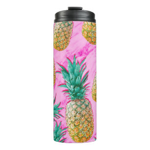 Tropische Ananas & Rosa Marmor Moderner Bunter Thermosbecher