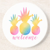 Tropische Ananas Rosa Regenbogen Aquarell Willkomm Getränkeuntersetzer (Vorne)