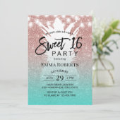 Tropische Ananas Rose Gold Aqua Aquamarin Süße 16 Einladung (Stehend Vorderseite)