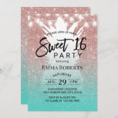 Tropische Ananas Rose Gold Aqua Aquamarin Süße 16 Einladung (Vorne/Hinten)