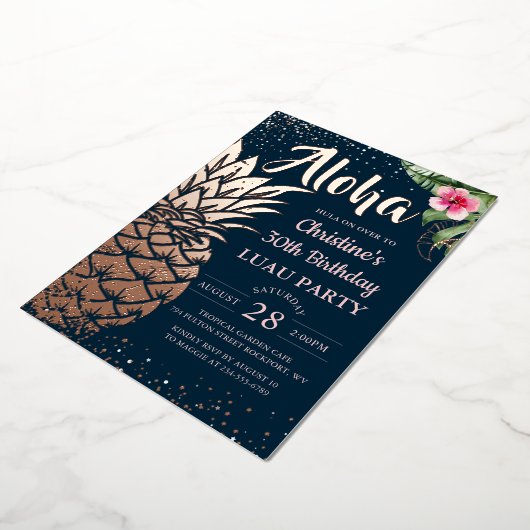 Tropische Ananas Rose Luau Folieneinladung (Gedreht)