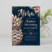 Tropische Ananas Rose Luau Folieneinladung (Stehend vorne)