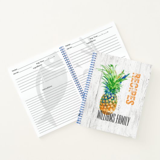 Tropische Ananas Rustikale Monogramm-Rezept Notizblock (Innenseite)