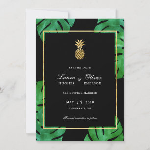 Tropische Ananas Save the Date, Schwarz und Gold Date