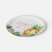 Tropische Ananas Sommer Aloha 1. Geburtstag Party Pappteller (Schrägansicht)