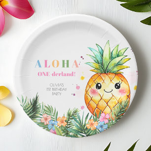 Tropische Ananas Sommer Aloha 1. Geburtstagsfeier Pappteller