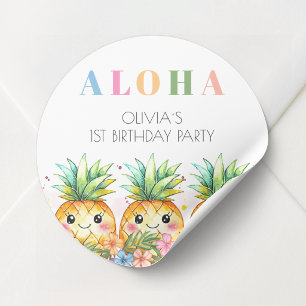 Tropische Ananas Sommer Aloha 1. Geburtstagsfeier Runder Aufkleber