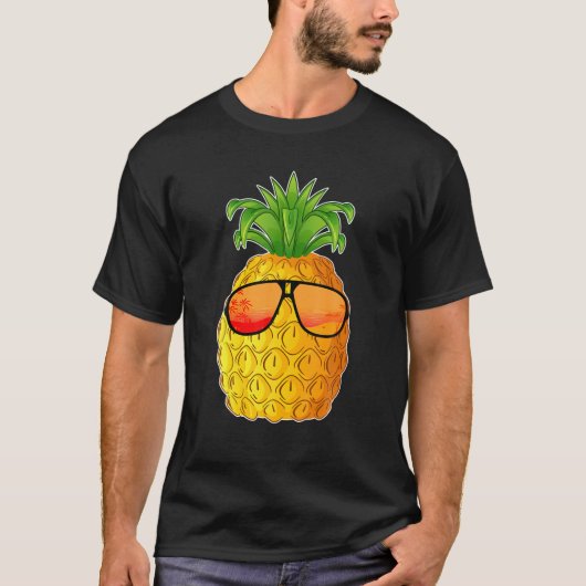 Tropische Ananas-Sonnenbrille Ananas Ananas-Button T-Shirt (Vorderseite)