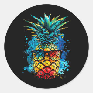 Tropische Ananas-Sungles farbenfrohe Sommerstrände Runder Aufkleber