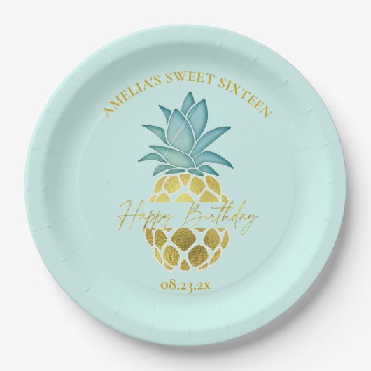 Tropische Ananas Sweet 16 Happy Birthday ID922 Pappteller (Vorderseite)