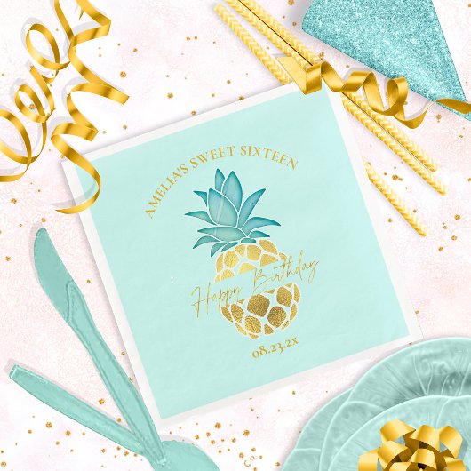 Tropische Ananas Sweet 16 Happy Birthday ID922 Serviette