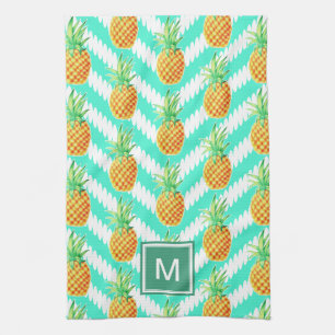 Tropische Ananas und Chevrons   Monogramm Handtuch