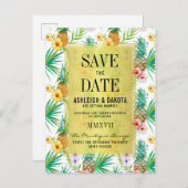 Tropische Ananas und Hibiskus Save the Date Einladungspostkarte (Vorne/Hinten)