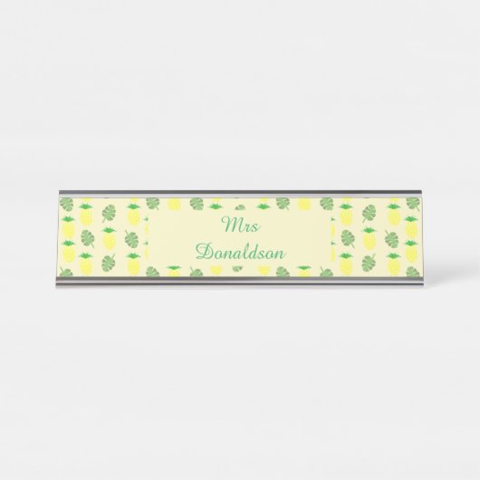 Tropische Ananas- und Palmenmuster-Blätter Schreibtischnamensplakette (Vorderseite )