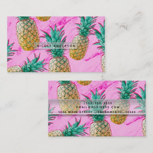 Tropische Ananas und rosa Marmor Chic Bright Visitenkarte (Vorne/Hinten)