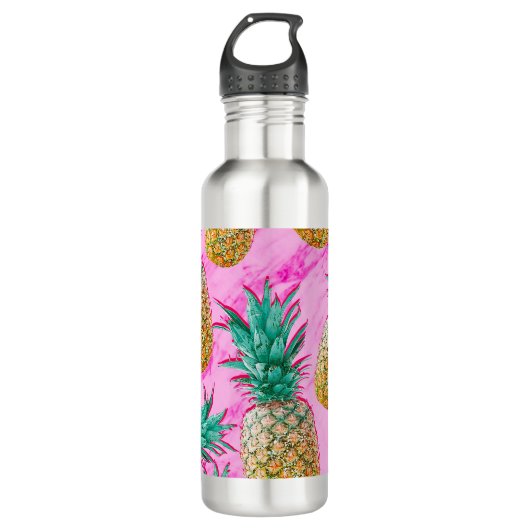 Tropische Ananas und rosa Marmor Moderne Farben Edelstahlflasche (Vorderseite)