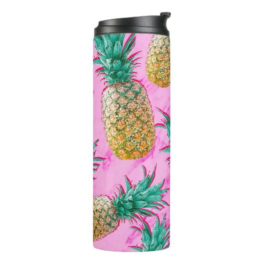 Tropische Ananas und rosa Marmor Moderne Farben Thermosbecher (Nach links gedreht)