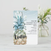 Tropische Ananas- und Streichellichter Sommerluaue Einladung (Stehend Vorderseite)